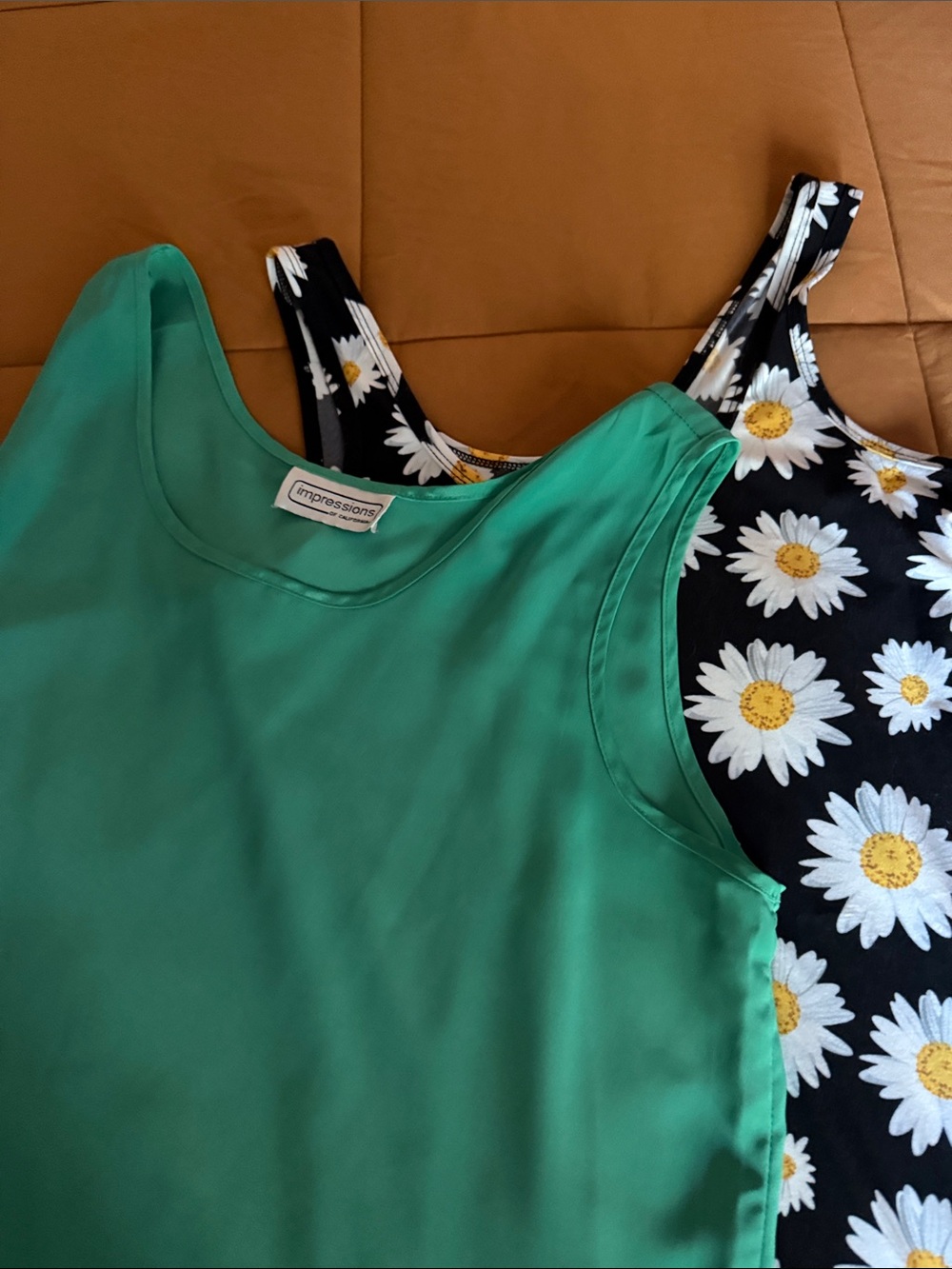 Impressions Green Tank One-Piece with Daisy Print Accent